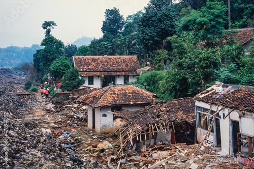 village destroyed by a mudlisde near cimahi, java, indonesia photo