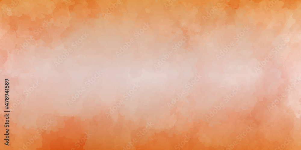Abstract orange watercolor background paper texture. Hand drawn orange watercolor background with white blot and splashes. 