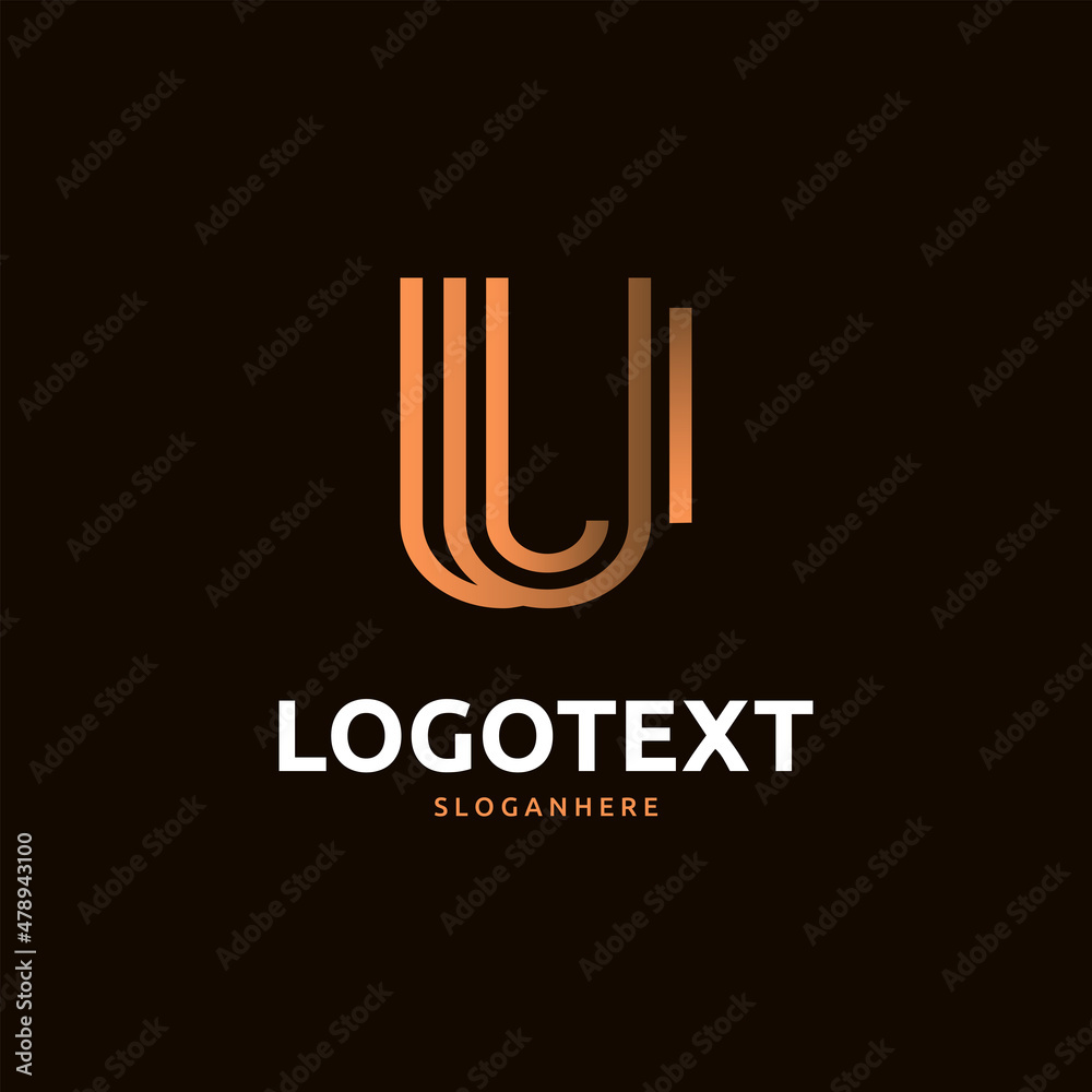 U letter golden logo abstract design on dark color background. U alphabet logo U letter golden logo abstract design on dark color background. U alphabet logo