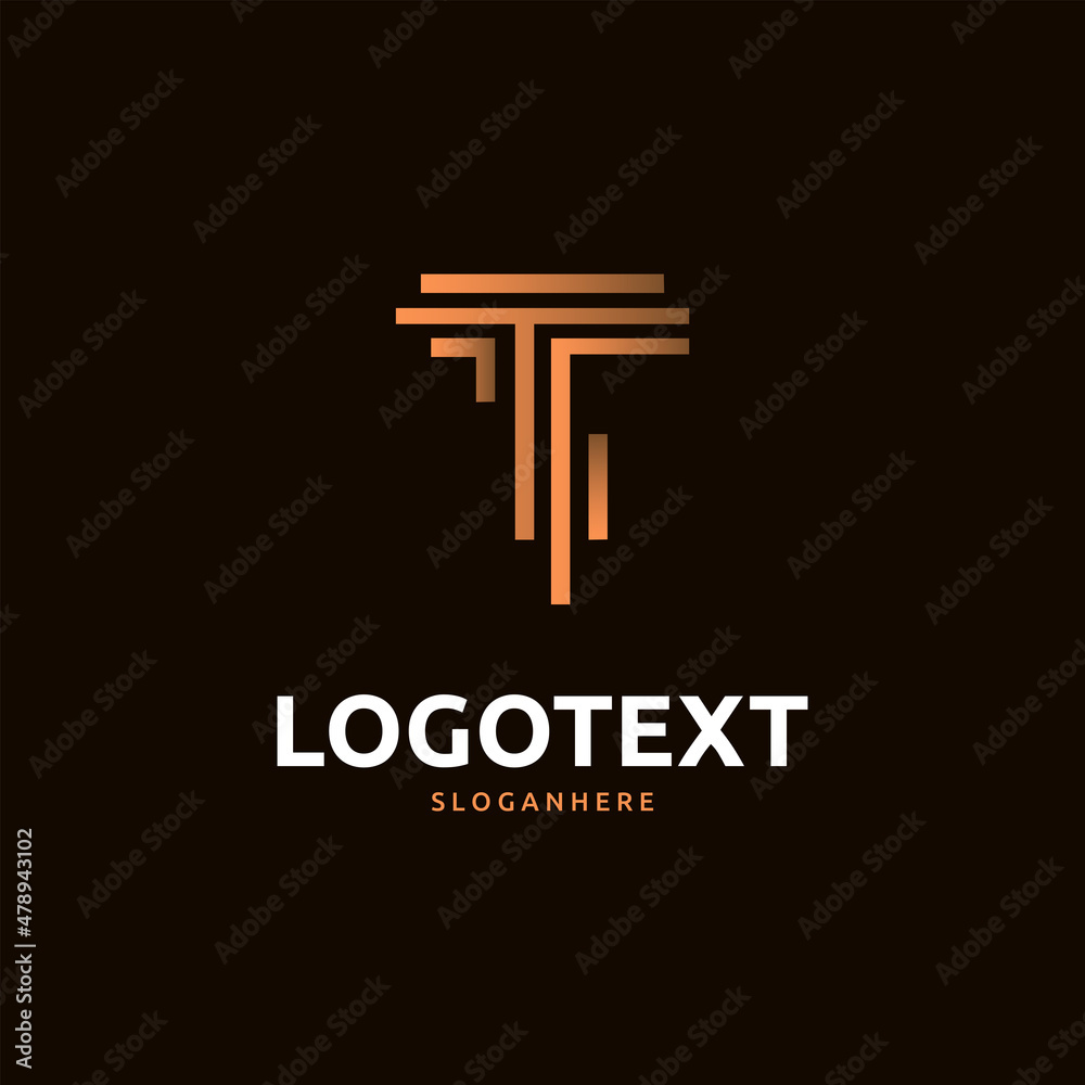T letter golden logo abstract design on dark color background. T alphabet logo