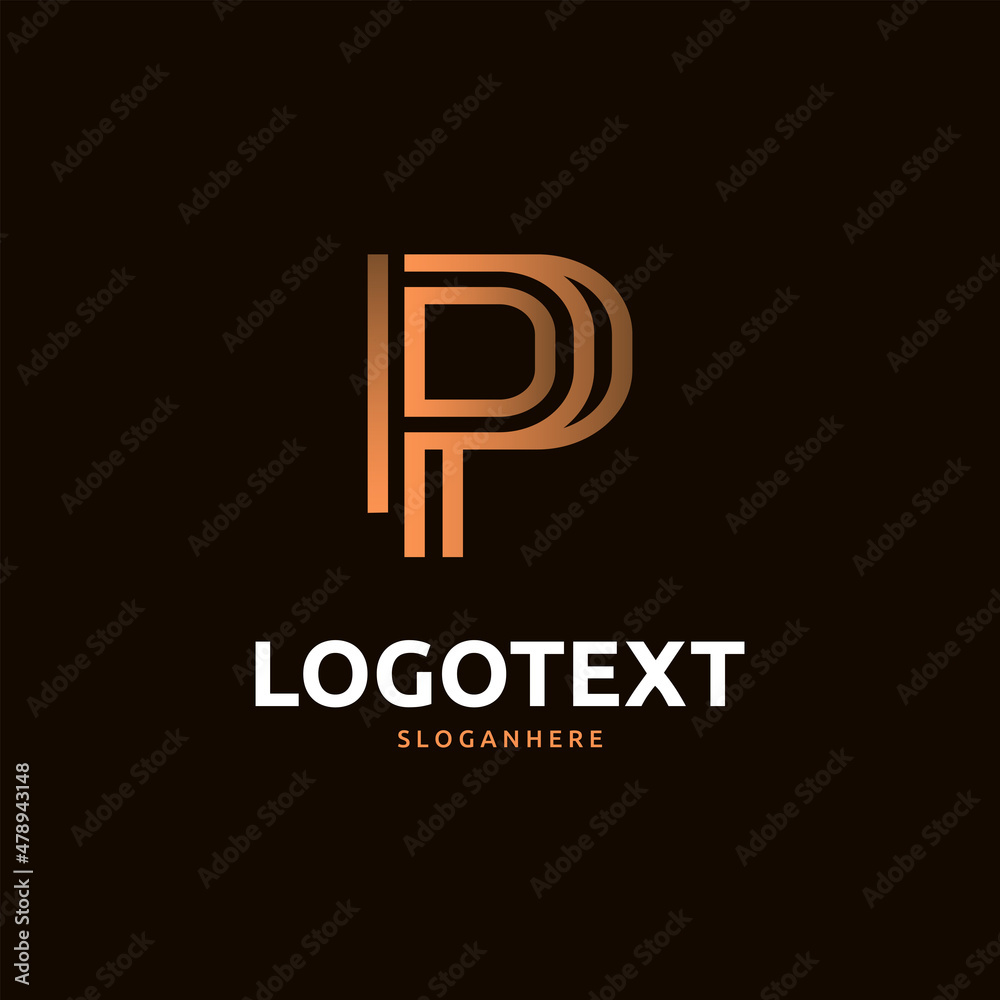 P letter golden logo abstract design on dark color background. P alphabet logo P letter golden logo abstract design on dark color background. P alphabet logo