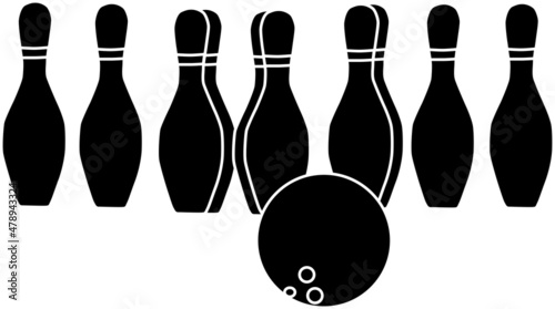 並ぶボーリングのピンと玉