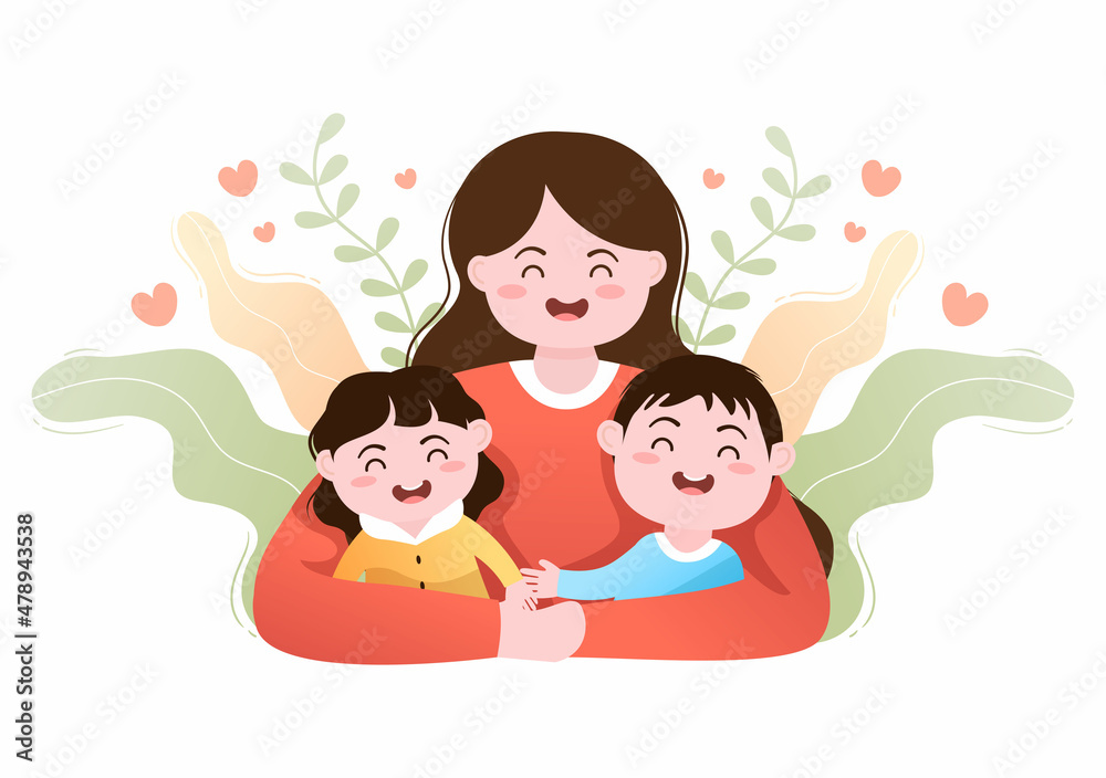 Parenting of Mother, Father and Kids Embracing Each Other in Loving Family. Cute Cartoon Background Vector Illustration for Banner or Psychology Parenting of Mother, Father and Kids Embracing Each Other in Loving Family. Cute Cartoon Background Vector Illustration for Banner or Psychology