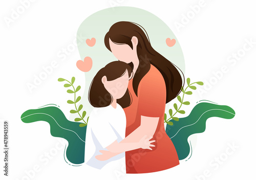 Parenting of Mother, Father and Kids Embracing Each Other in Loving Family. Cute Cartoon Background Vector Illustration for Banner or Psychology