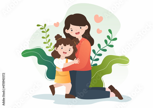 Parenting of Mother, Father and Kids Embracing Each Other in Loving Family. Cute Cartoon Background Vector Illustration for Banner or Psychology