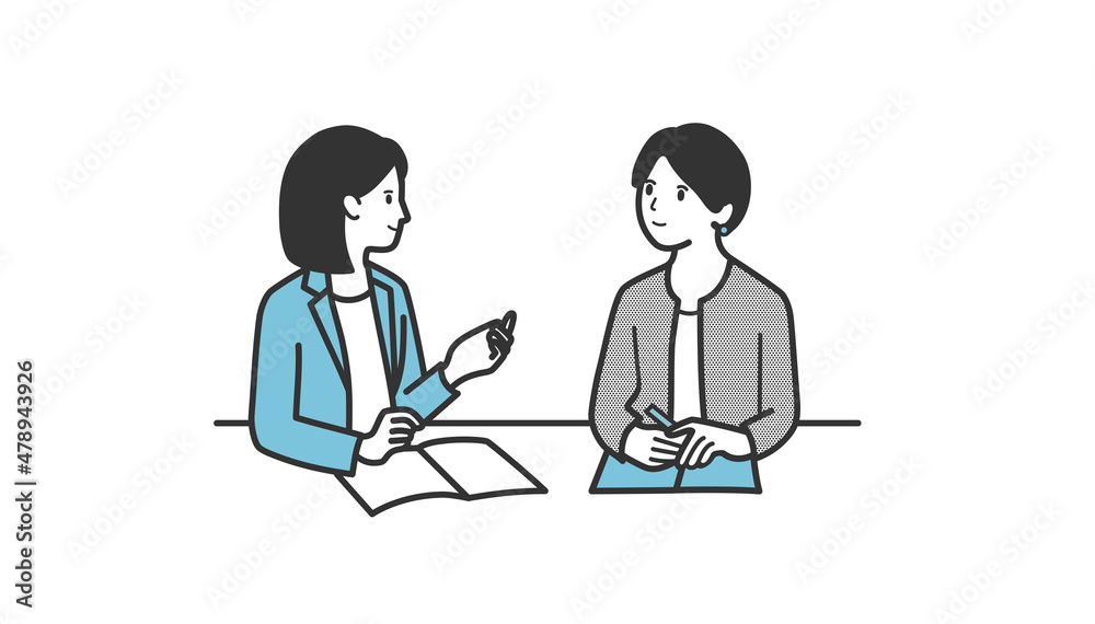 打ち合わせをする女性のイラスト 打ち合わせをする女性のイラスト