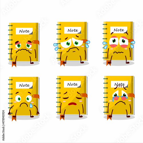 Note book cartoon character with sad expression