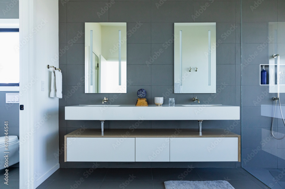 Luxury Bathroom in Home with double sink vanity Stock Photo | Adobe Stock