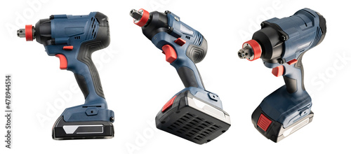 Obraz na płótnie Electric screwdriver in different angles isolated on a white background