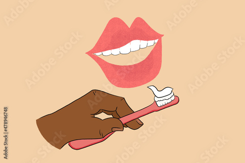 Happy teeth and toothbrush concept