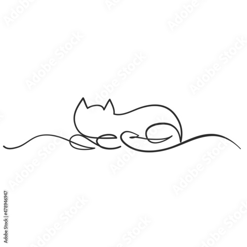 cat silhouette one line hand drawn for design