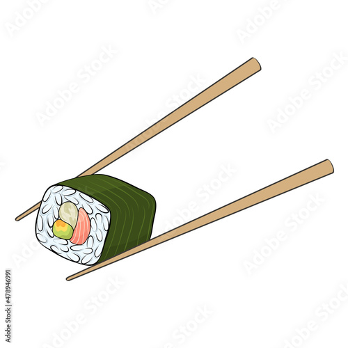 sushi futomaki and chopsticks for for Japanese cuisine card design