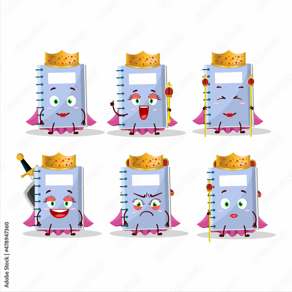 Fototapeta premium Queen and her magic clothes cartoon of blue book wearing tiara