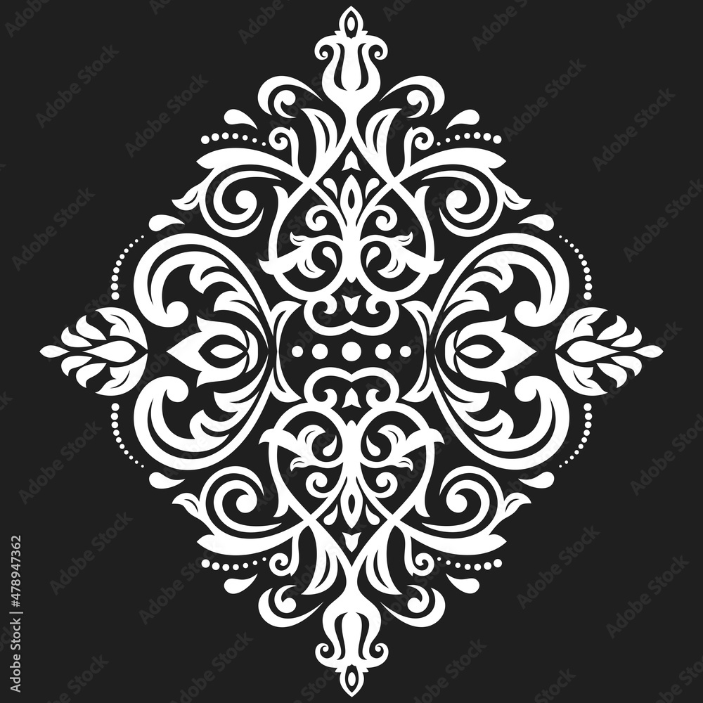 Elegant vintage black and white ornament in classic style. Abstract traditional pattern with oriental elements. Classic vintage pattern