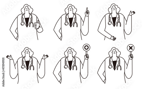 Vector illustration set of doctor with stethoscope.