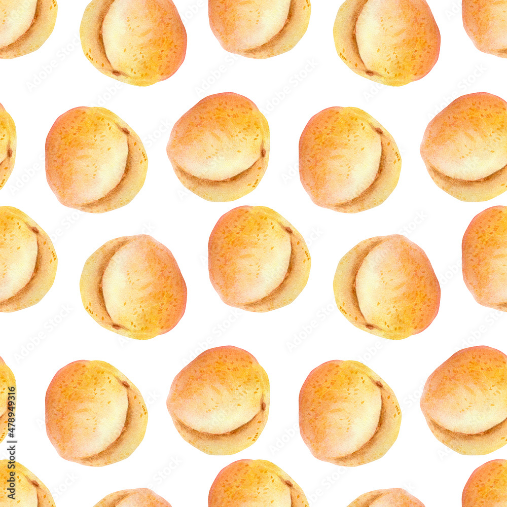 Seamless pattern. Peaches on a branch. Watercolor background.