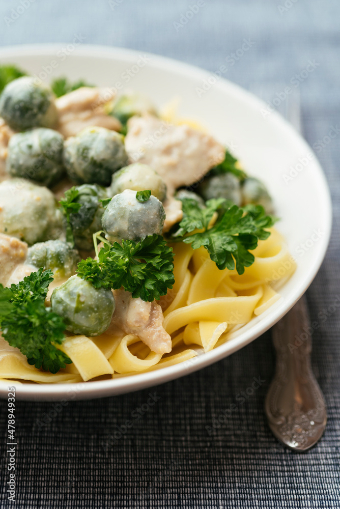 Vegan Chickun, Brussels Sprouts Alfredo Vegan Chickun, Brussels Sprouts Alfredo
