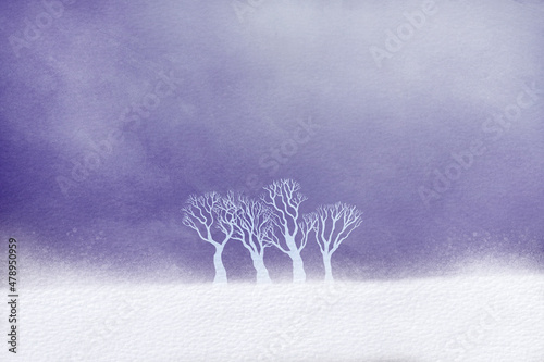An illustration of an outcrop of trees in snow