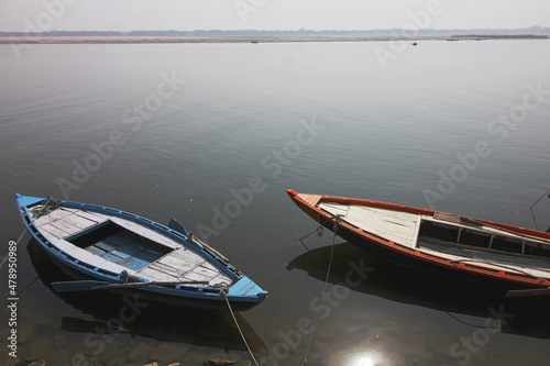 Red and blue boats photo