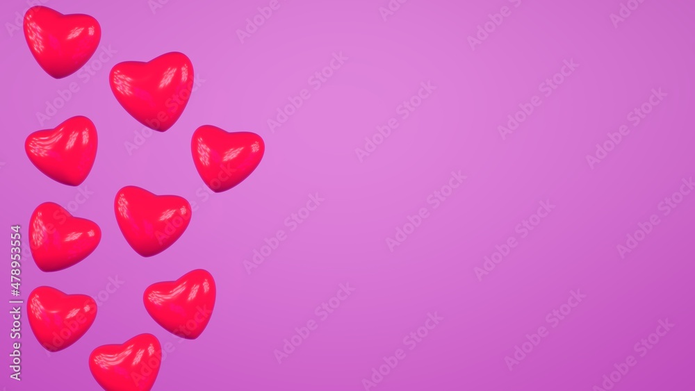 Valentine's day banner background. Red 3d hearts on a blank pink backdrop. Copy space for text