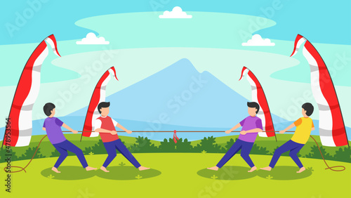tarik tambang - translate tug of war competition on indonesia independence day