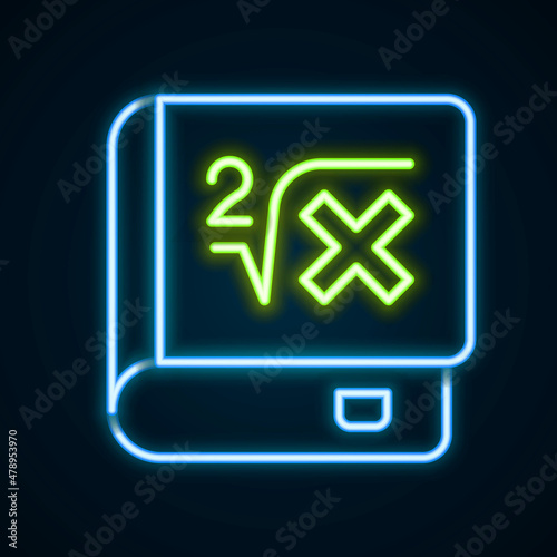 Glowing neon line Book with word mathematics icon isolated on black background. Math book. Education concept about back to school. Colorful outline concept. Vector