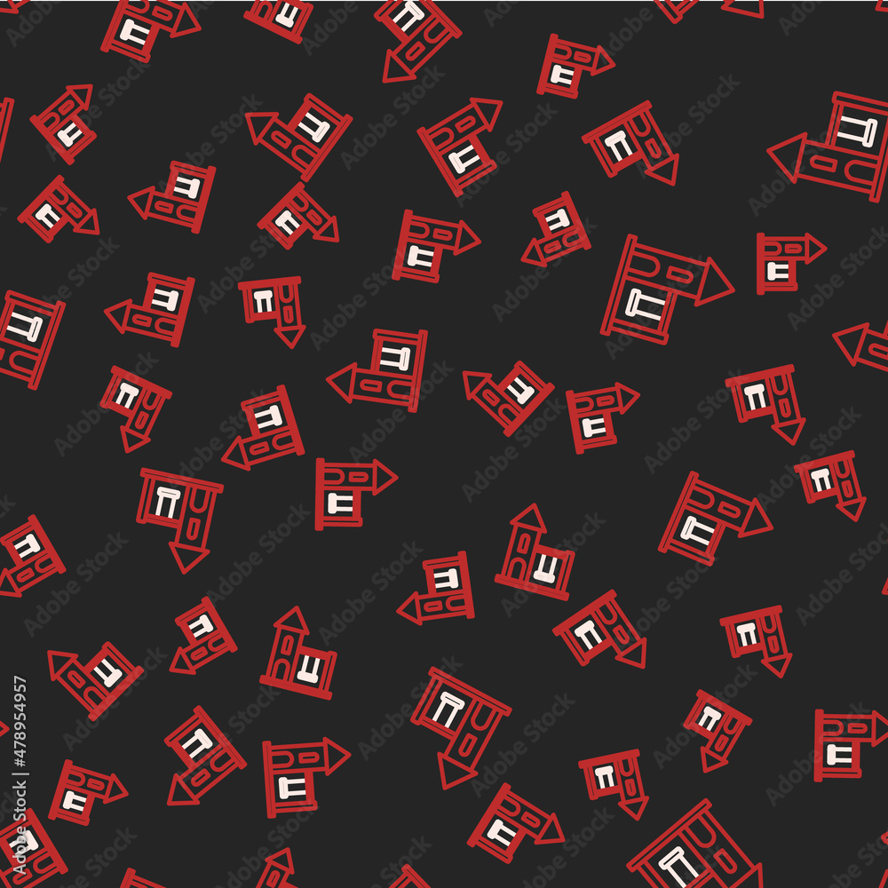 Line Swing for kids summer games on playground icon isolated seamless pattern on black background. Outdoor entertainment equipment. Vector