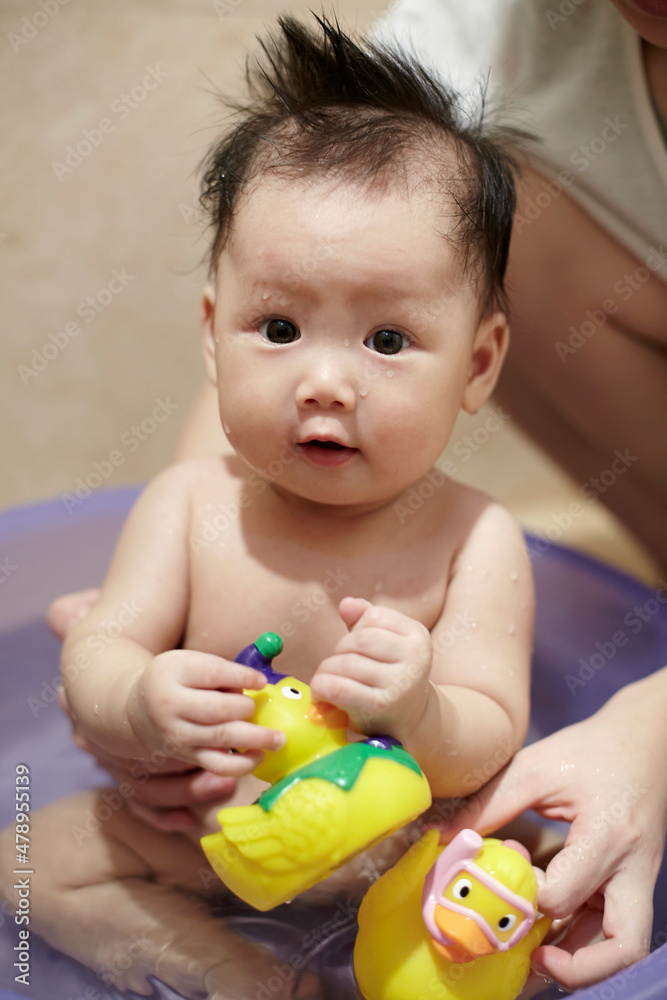 Closeup of Asian baby in the bathroom Closeup of Asian baby in the bathroom