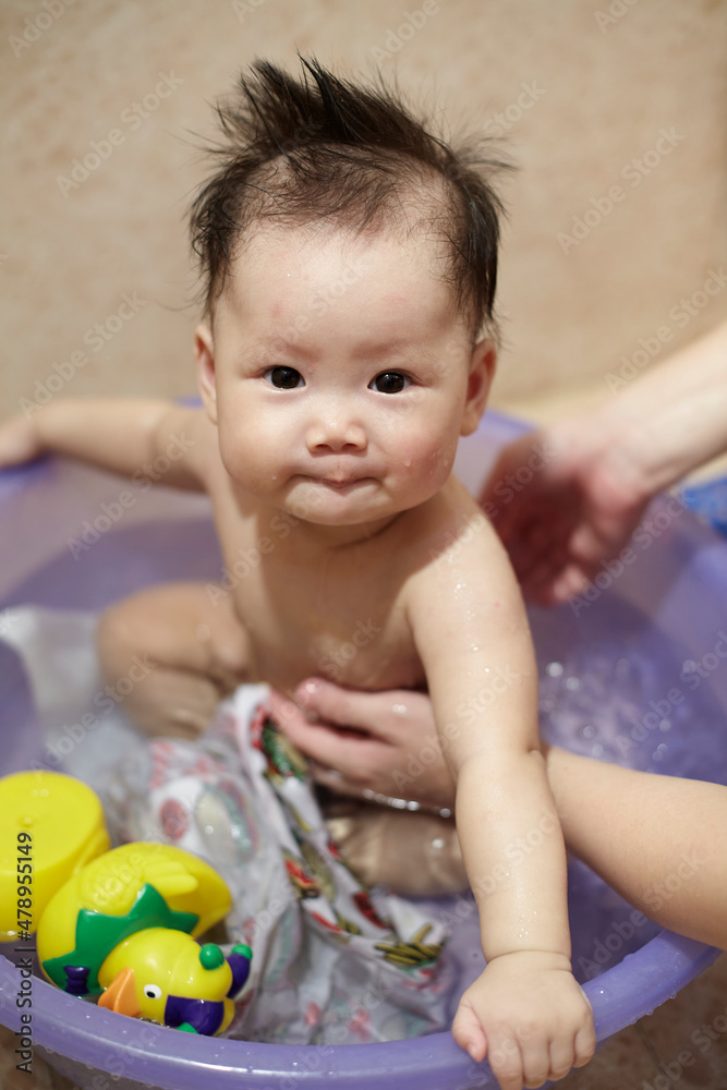 Closeup of Asian baby in the bathroom Closeup of Asian baby in the bathroom