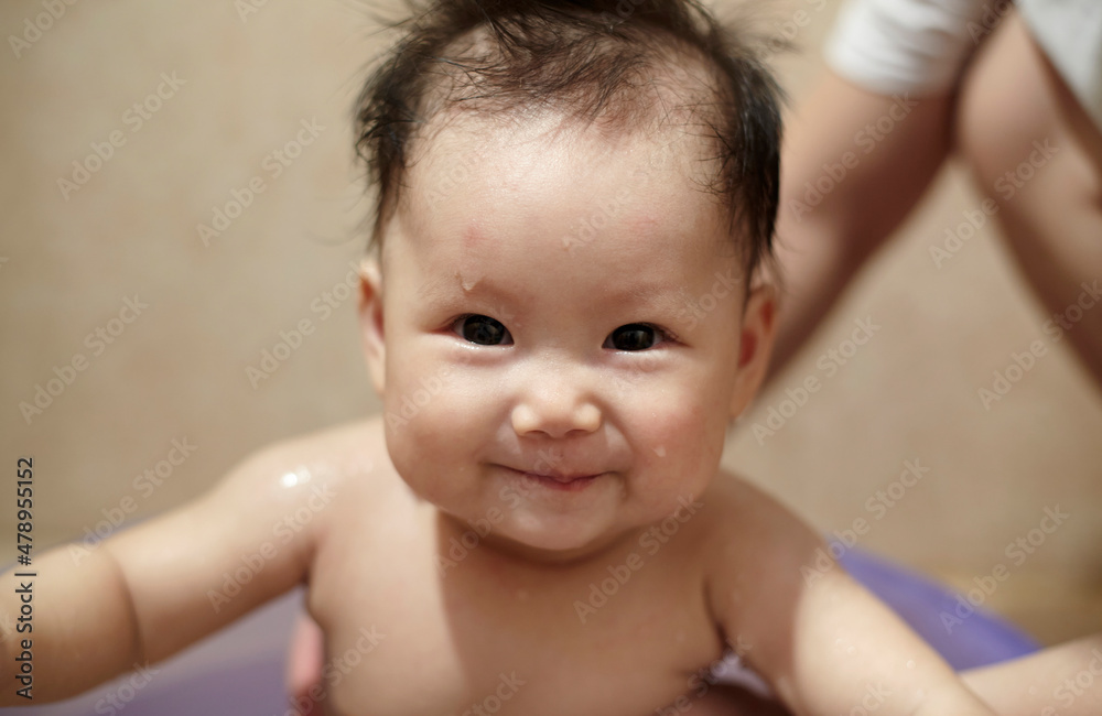 Closeup of Asian baby in the bathroom Closeup of Asian baby in the bathroom