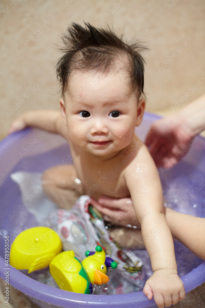 Closeup of Asian baby in the bathroom Closeup of Asian baby in the bathroom