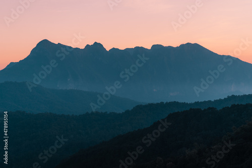 Mountains and forests in the morning