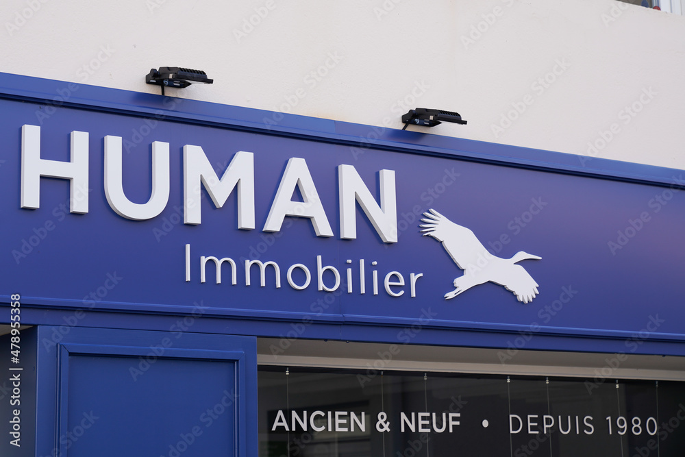 human immobilier real estate agency brand facade sign and text bird ...