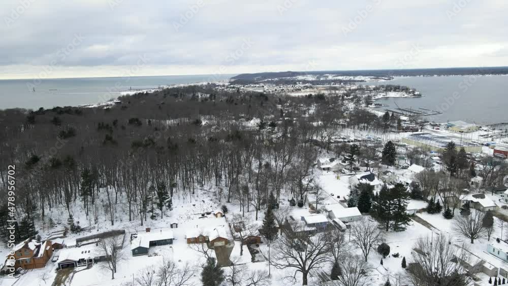 Aerial video, drone pushing northward over the Dunes at Beachwood Park in Muskegon. Aerial video, drone pushing northward over the Dunes at Beachwood Park in Muskegon.