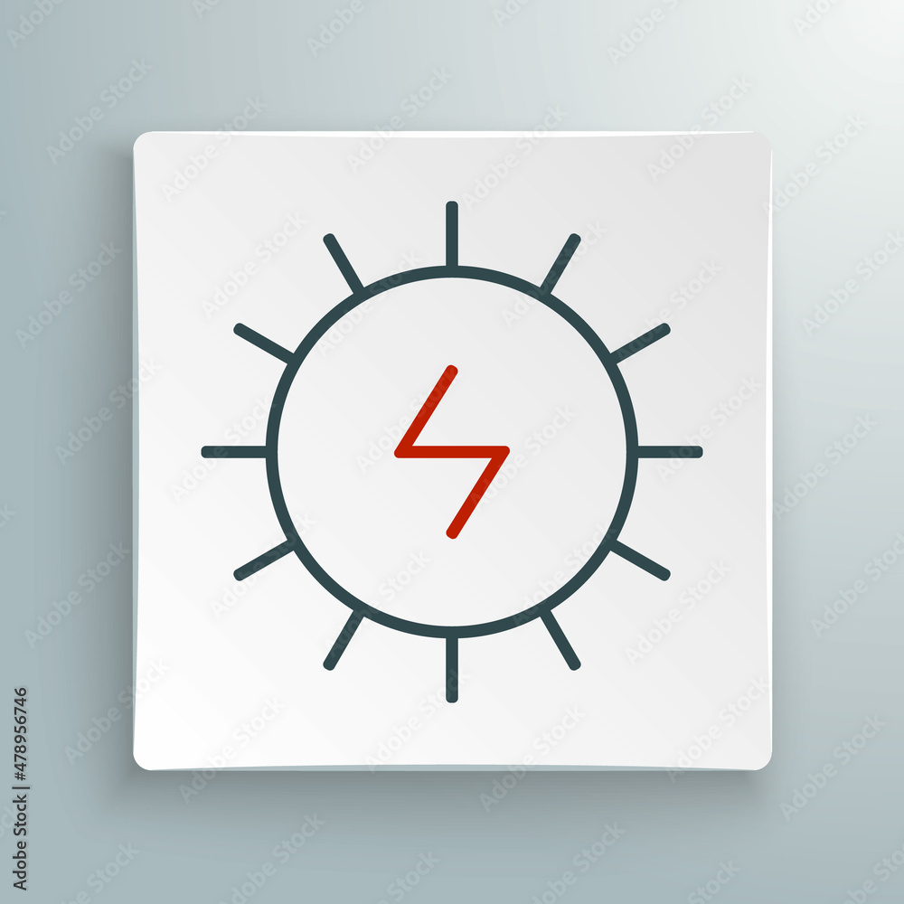 Line Solar energy panel icon isolated on white background. Sun with lightning symbol. Colorful outline concept. Vector Line Solar energy panel icon isolated on white background. Sun with lightning symbol. Colorful outline concept. Vector