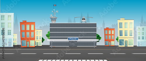 City police station department building isolated on white background in flat style