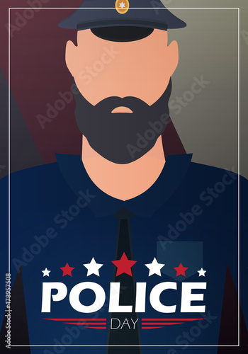 Police Day. Policeman on the background of the flag. Vector illustration.