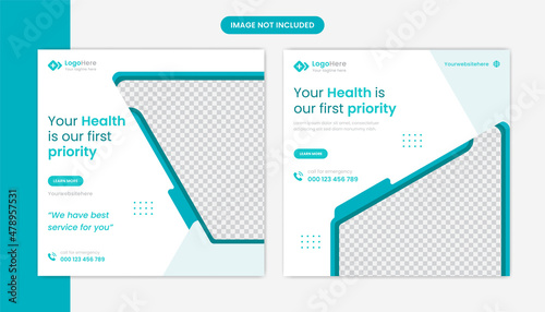Medical Healthcare social media post design bundle with clean modern shapes vector 
