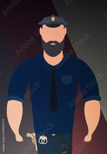 Policeman on the background of the flag. Vector illustration.