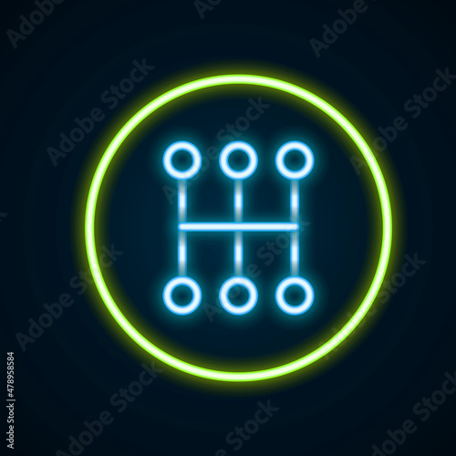 Glowing neon line Gear shifter icon isolated on black background. Manual transmission icon. Colorful outline concept. Vector
