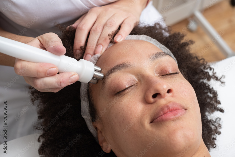 Woman Having Radio Waves Facial Therapy Close Up Woman Having Radio Waves Facial Therapy Close Up