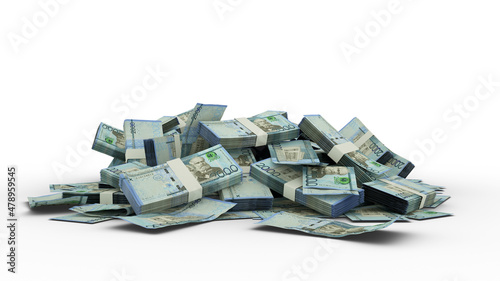 3D Stack of 2000 Dominican peso notes isolated on white background