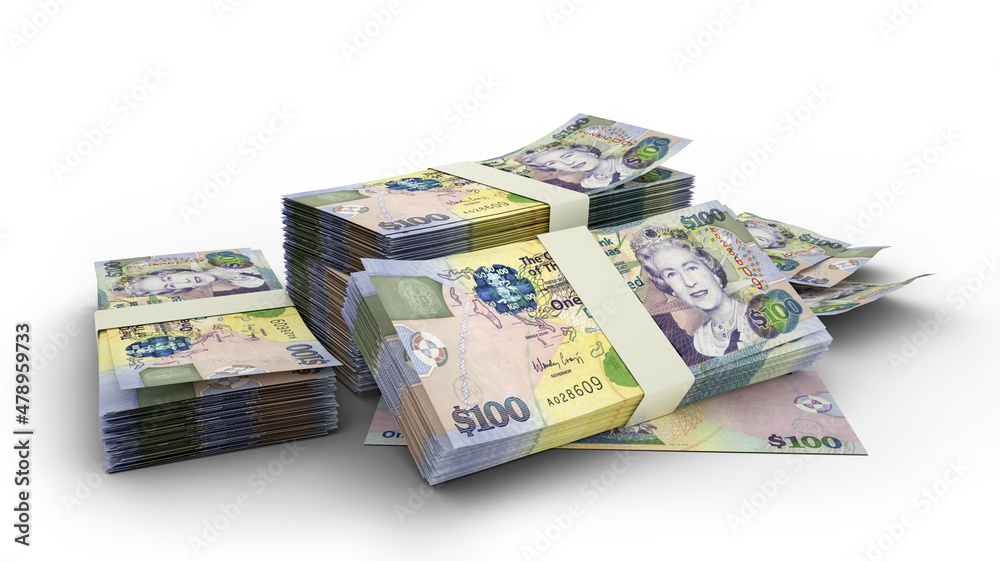 3D Stack of 100 Bahamian dollar notes isolated on white background 3D Stack of 100 Bahamian dollar notes isolated on white background