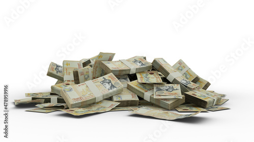 3D Stack of Bhutanese ngultru notes isolated on white background