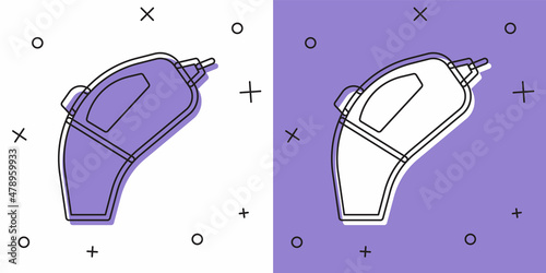 Set Portable vacuum cleaner icon isolated on white and purple background. Vector