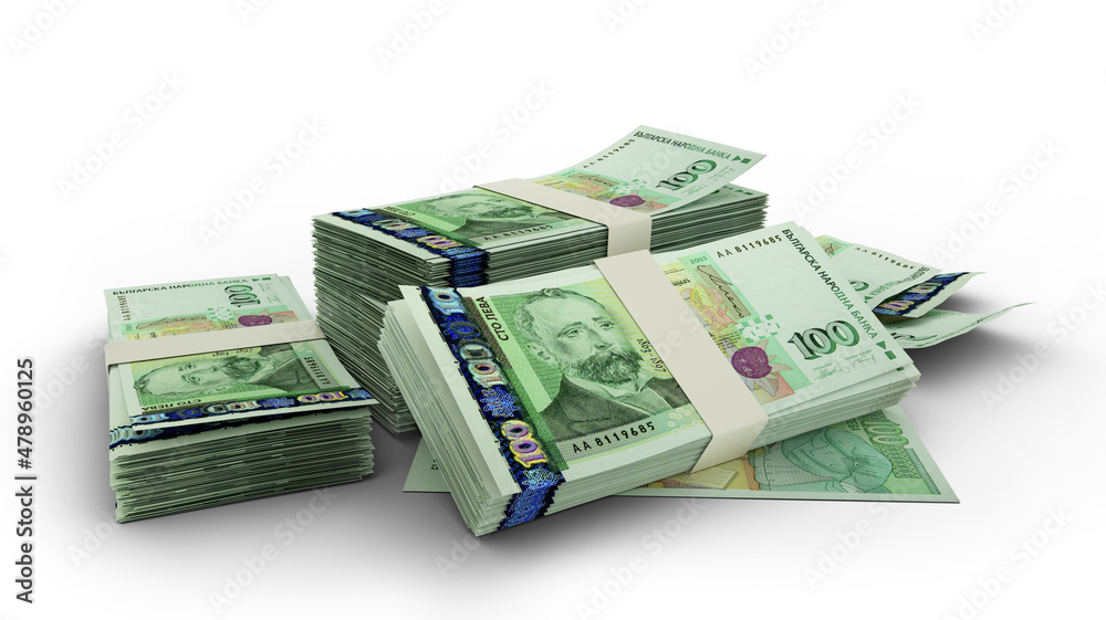 3D Stack of 100 Bulgarian lev notes isolated on white background 3D Stack of 100 Bulgarian lev notes isolated on white background