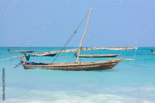 Traditional wooden boat in the Indian ocean. Zanzibar, Tanzania