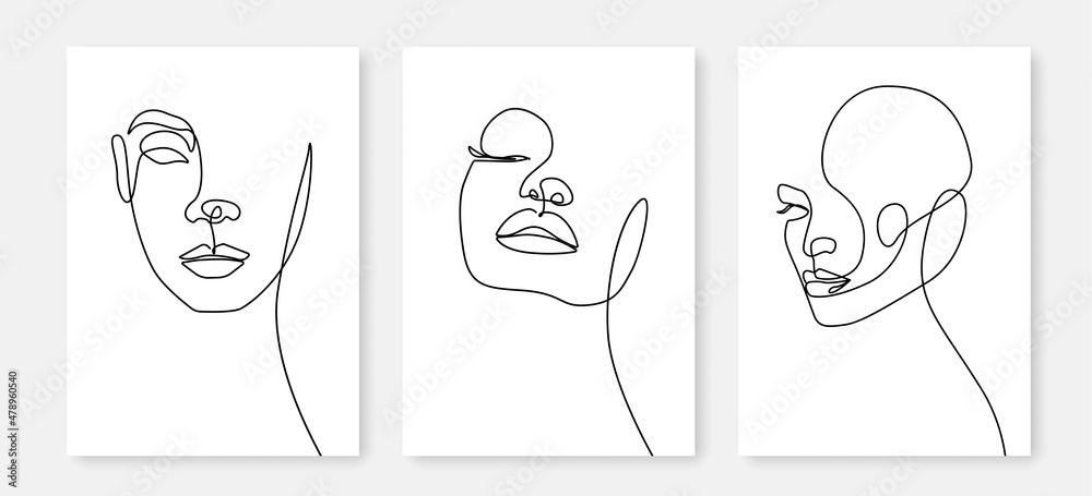 Set of Stylized Line Drawing Woman Faces. Modern Minimalist Single Line Art. Woman Beauty Fashion Drawing. Vector EPS 10