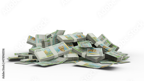 3D Stack of Djiboutian franc notes isolated on white background