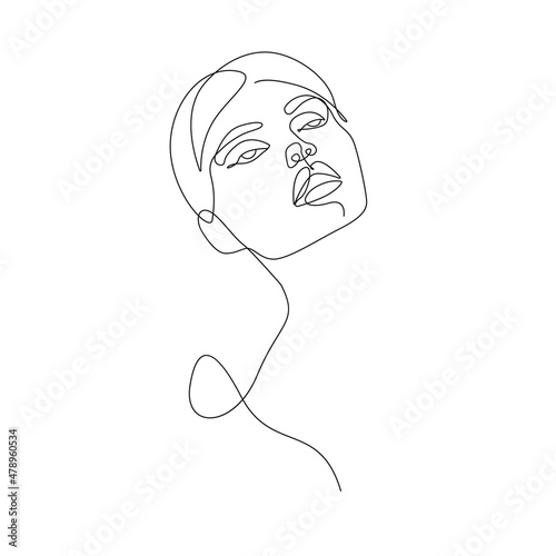 Woman Head Line Art Drawing. Abstract Female Head One Line Drawing for Wall Art, Fashion Prints, Posters. Art Sketch Print, Black And White Single Line Art, Feminine Poster. Vector EPS 10